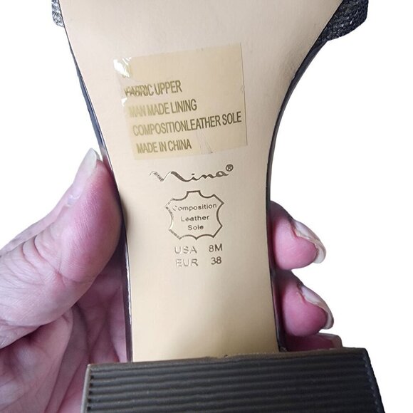 Nina Haviva Block Heel Dress Sandal Sparkle Gold Metallic Women's Size 8M - Picture 12 of 13